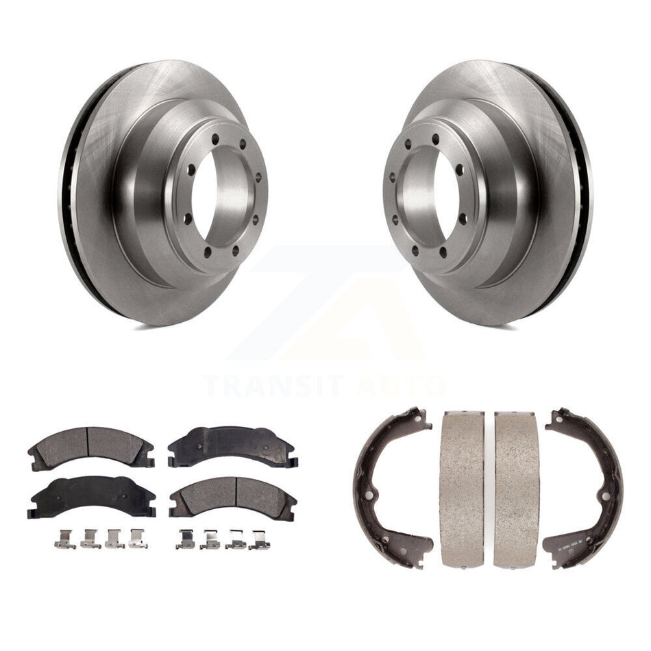 Rear Disc Rotors Semi-Metallic Pads And Parking Brake Shoes Kit For Ford E-350 Super Duty K8F-104498