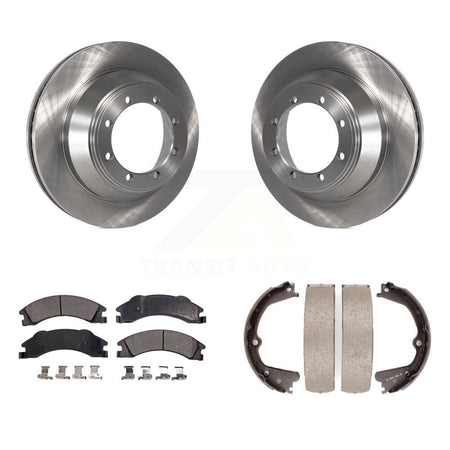 Rear Disc Rotors Semi-Metallic Pads And Parking Brake Shoes Kit For Ford E-450 Super Duty K8F-104499