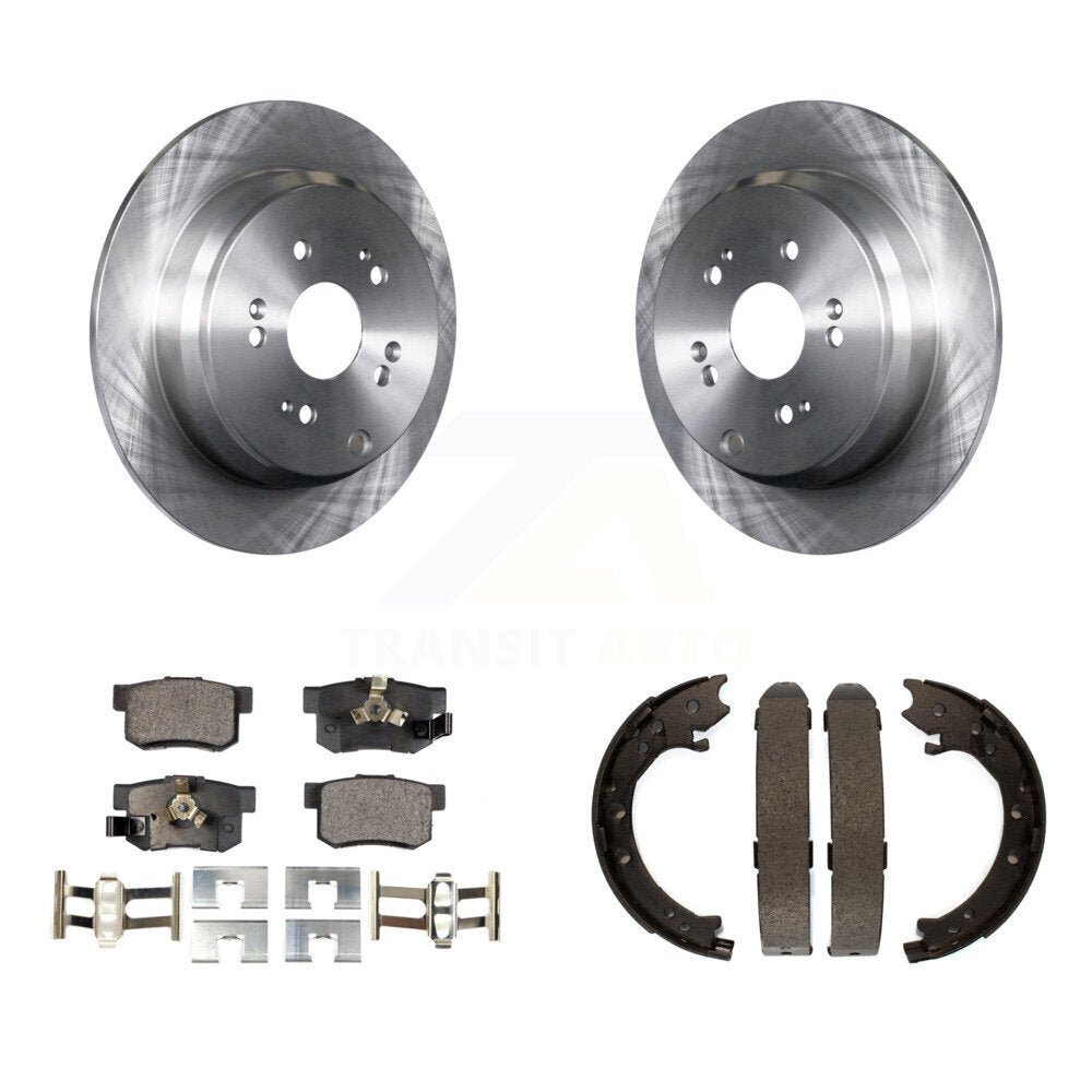 Rear Disc Rotors Semi-Metallic Pads And Parking Brake Shoes Kit For 2005-2006 Honda CR-V K8F-104504