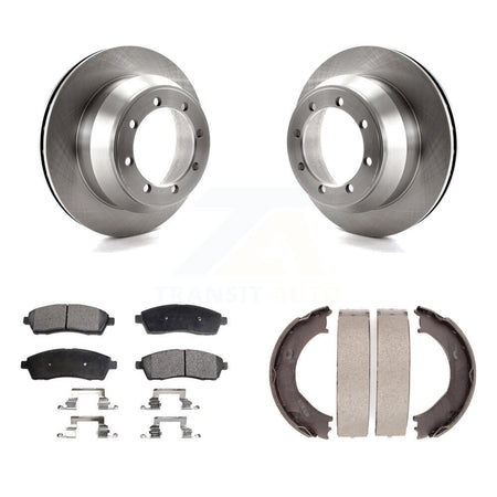 Rear Disc Rotors Semi-Metallic Pads And Parking Brake Shoes Kit For Ford F-350 Super Duty K8F-104518