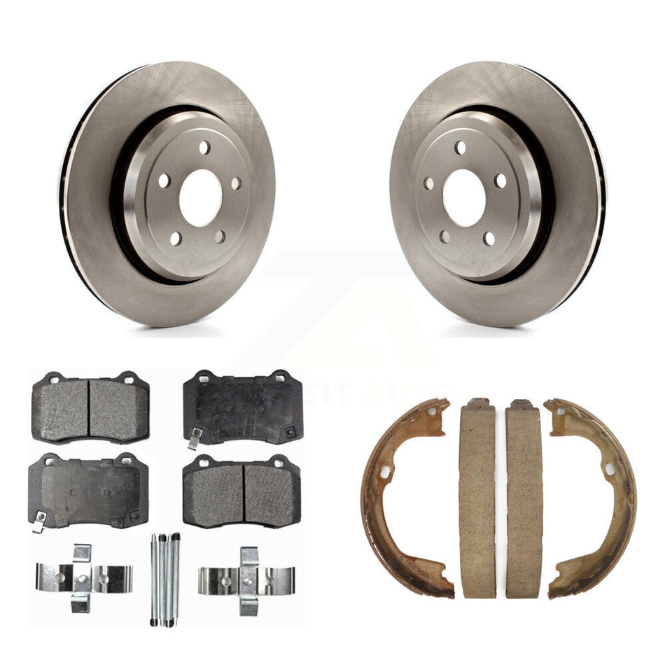 Rear Disc Rotors Semi-Metallic Pads Parking Brake Shoes Kit For Jeep Grand Cherokee Dodge K8F-104525