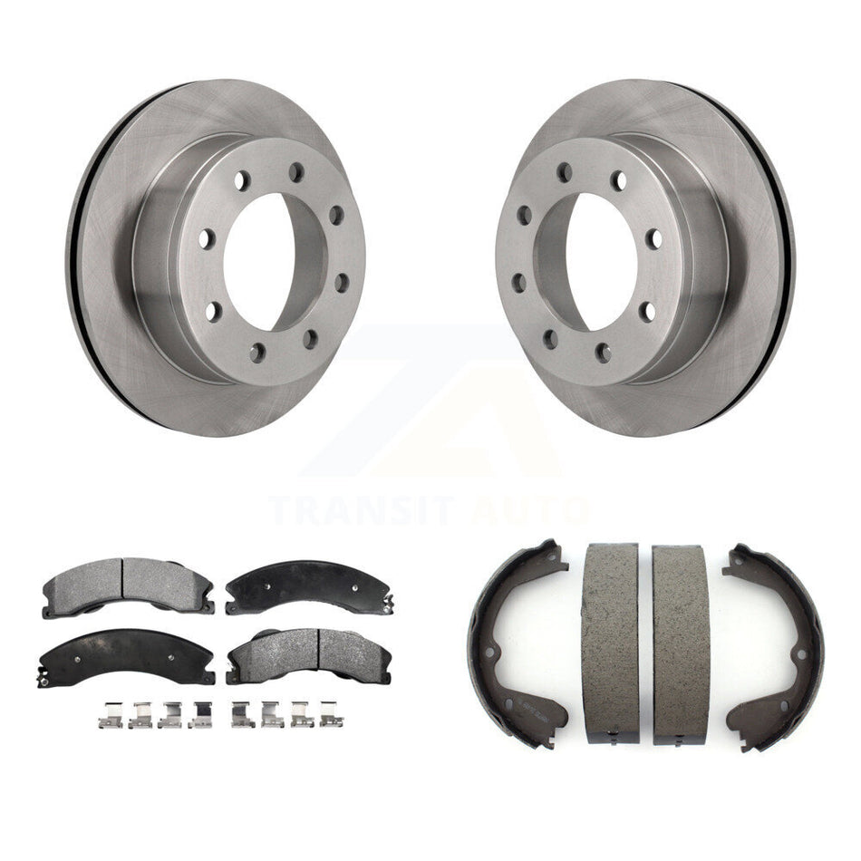 Rear Disc Rotors Semi-Metallic Pads & Parking Brake Shoes Kit For Chevrolet Express 4500 K8F-104561