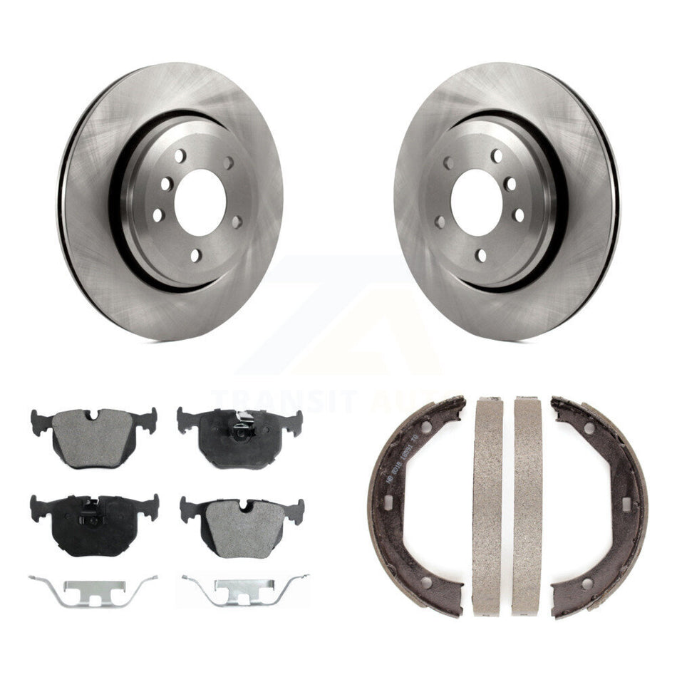 Rear Disc Rotors Semi-Metallic Pads And Parking Brake Shoes Kit For BMW 330Ci 330i 330xi K8F-104590