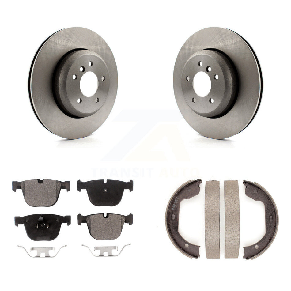 Rear Disc Rotors Semi-Metallic Pads & Parking Shoes Kit For BMW 650i 645Ci 550i 545i 535i K8F-104609