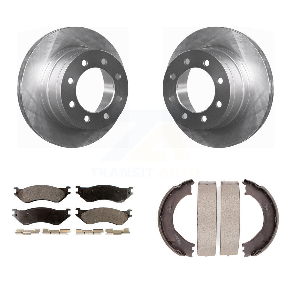 Rear Disc Rotors Semi-Metallic Pads & Parking Shoes Kit For 2003-2005 Dodge Ram 2500 3500 K8F-104617
