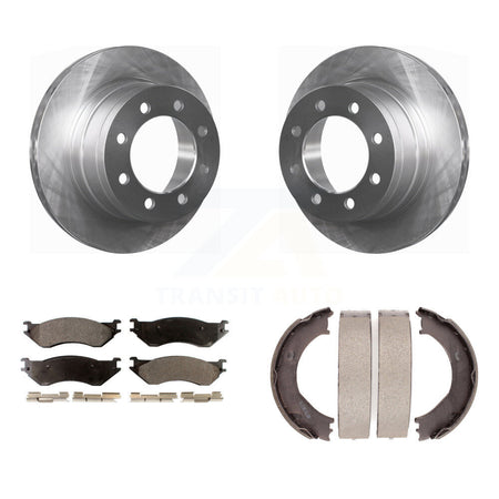 Rear Disc Rotors Semi-Metallic Pads & Parking Shoes Kit For 2003-2005 Dodge Ram 2500 3500 K8F-104617