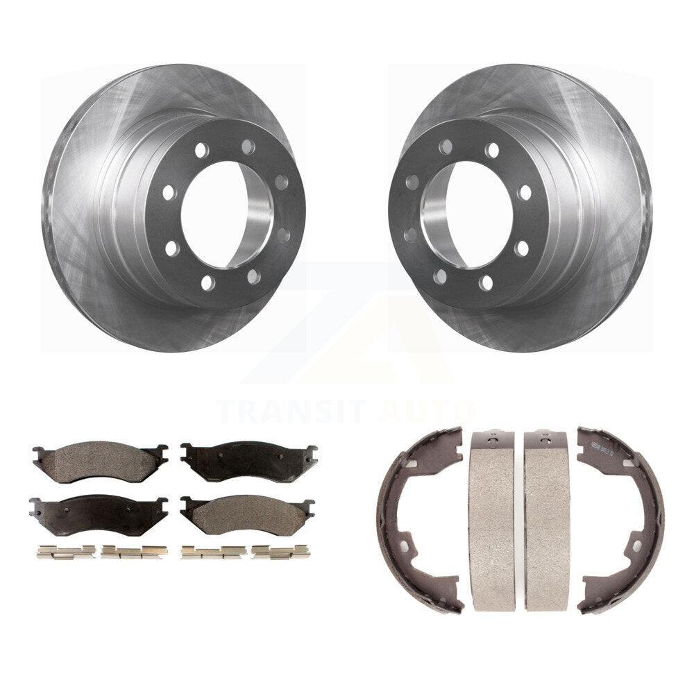 Rear Disc Rotors Semi-Metallic Pads Parking Brake Shoes Kit For Dodge Ram 1500 3500 2500 K8F-104619