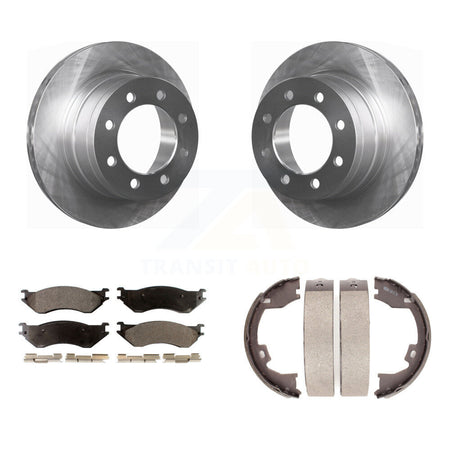 Rear Disc Rotors Semi-Metallic Pads Parking Brake Shoes Kit For Dodge Ram 1500 3500 2500 K8F-104619