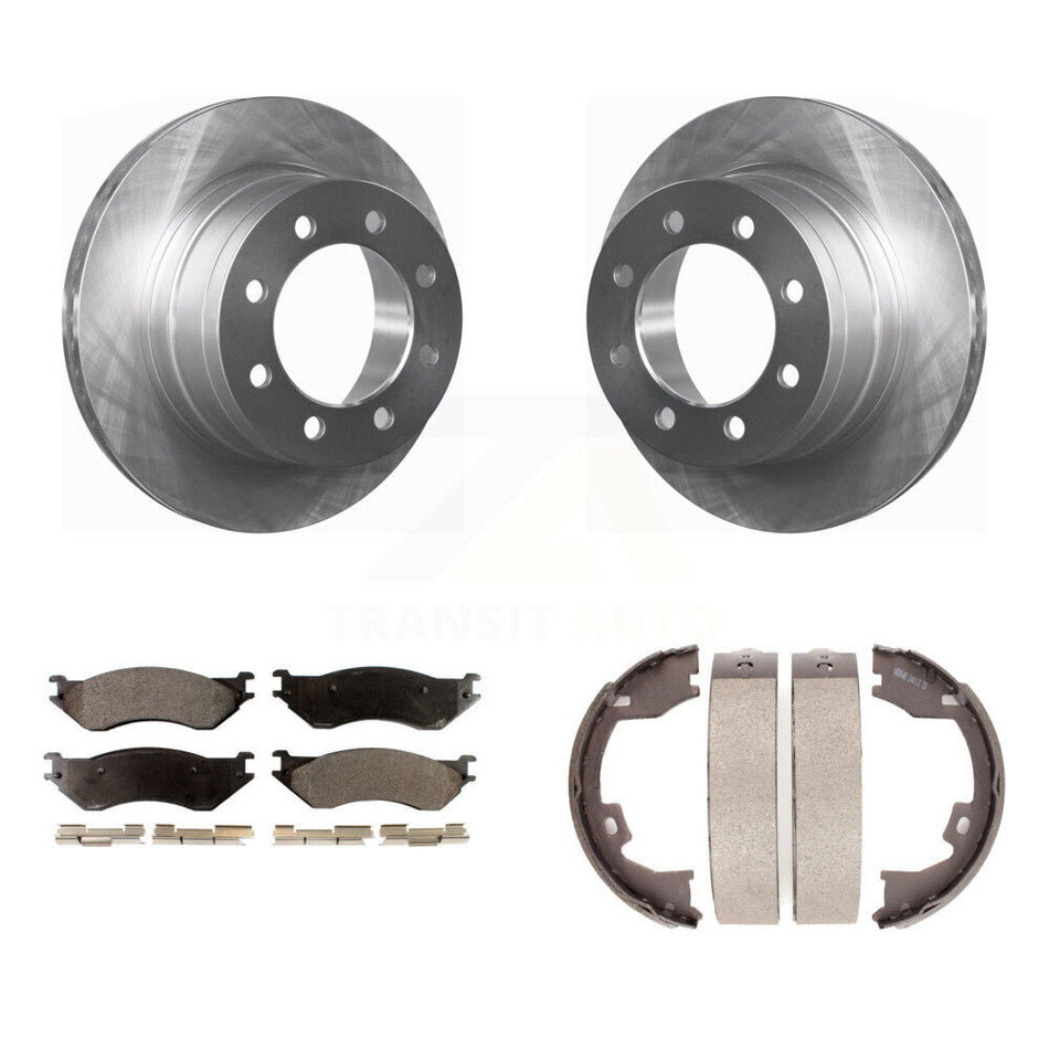 Rear Disc Rotors Semi-Metallic Pads Parking Brake Shoes Kit For Dodge Ram 1500 3500 2500 K8F-104619