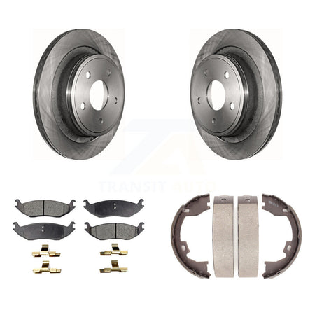 Rear Disc Rotors Semi-Metallic Pads And Parking Brake Shoes Kit For Dodge Ram 1500 K8F-104621