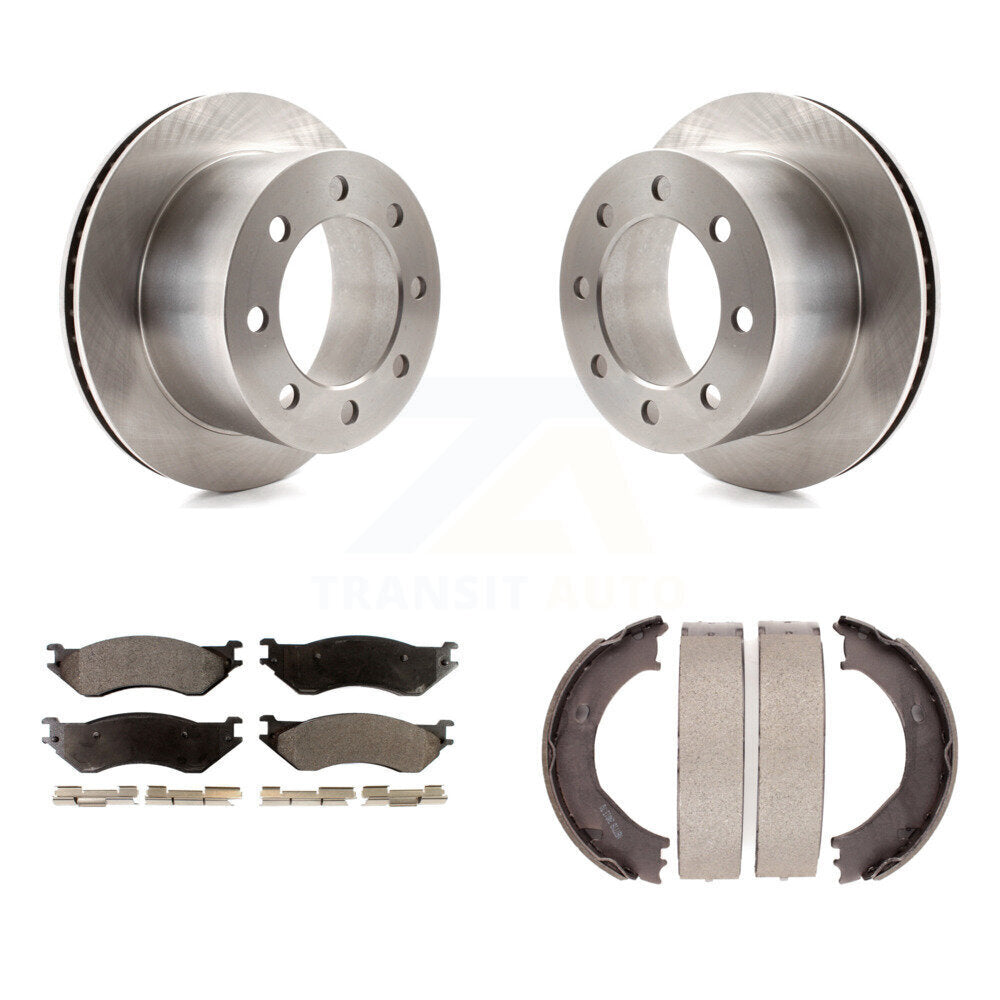 Rear Disc Rotors Semi-Metallic Pads & Parking Shoes Kit For 2001-2002 Dodge Ram 2500 3500 K8F-104622