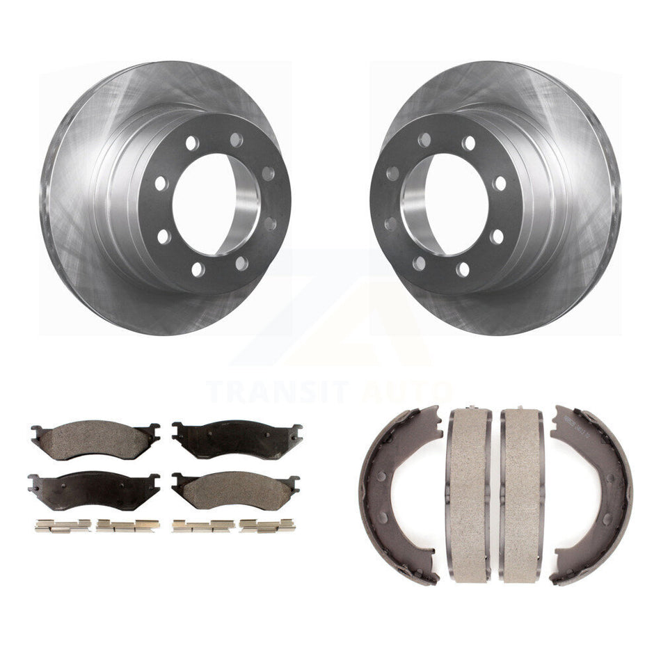 Rear Disc Rotors Semi-Metallic Pads And Parking Brake Shoes Kit For Dodge Ram 1500 K8F-104623
