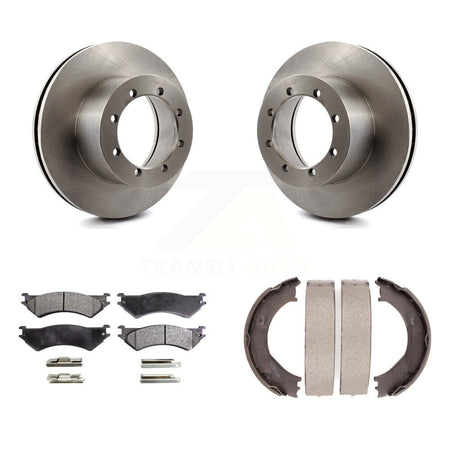 Rear Disc Rotors Semi-Metallic Pads And Parking Brake Shoes Kit For Ford E-350 Super Duty K8F-104655
