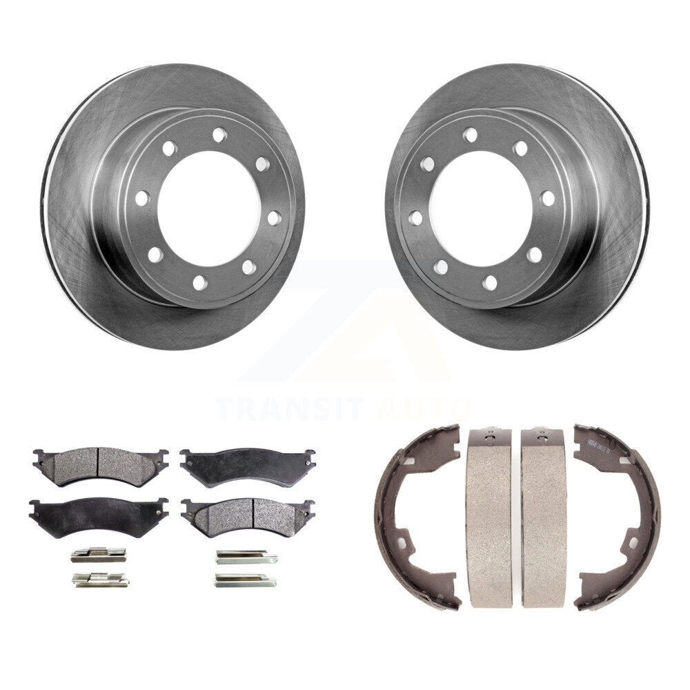 Rear Disc Rotors Semi-Metallic Pads And Parking Shoes Kit For Ford E-350 Super Duty E-250 K8F-104659
