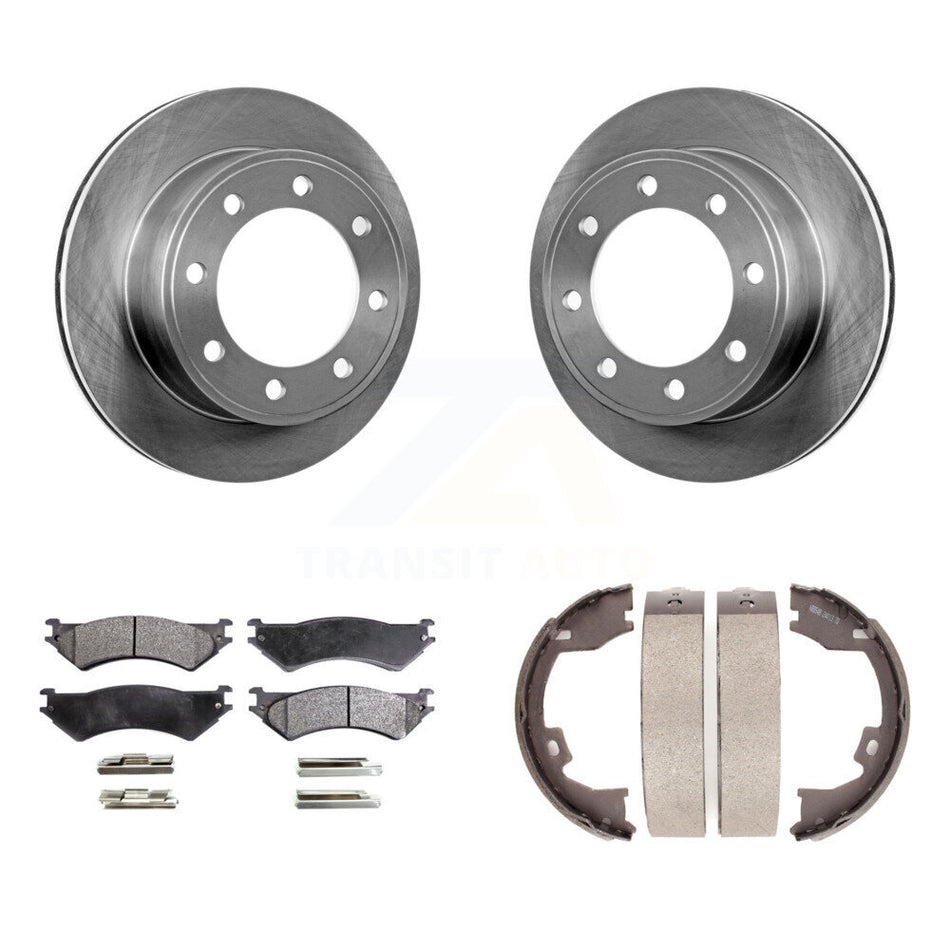 Rear Disc Rotors Semi-Metallic Pads And Parking Shoes Kit For Ford E-350 Super Duty E-250 K8F-104659