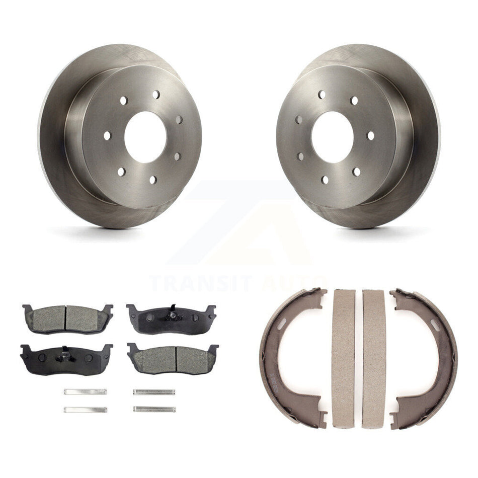 Rear Disc Rotors Semi-Metallic Pads And Parking Brake Shoes Kit For Ford F-150 F-250 K8F-104682