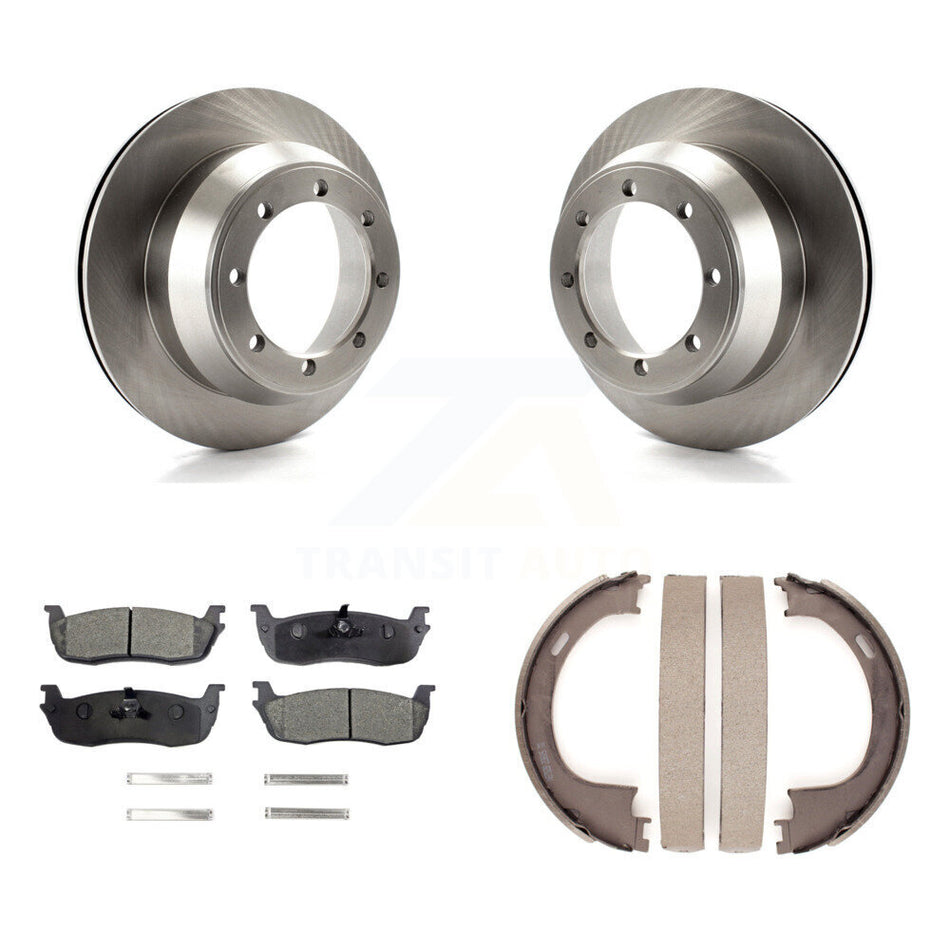 Rear Disc Rotors Semi-Metallic Pads & Parking Shoes Kit For Ford F-150 With 8 Lug Wheels K8F-104683