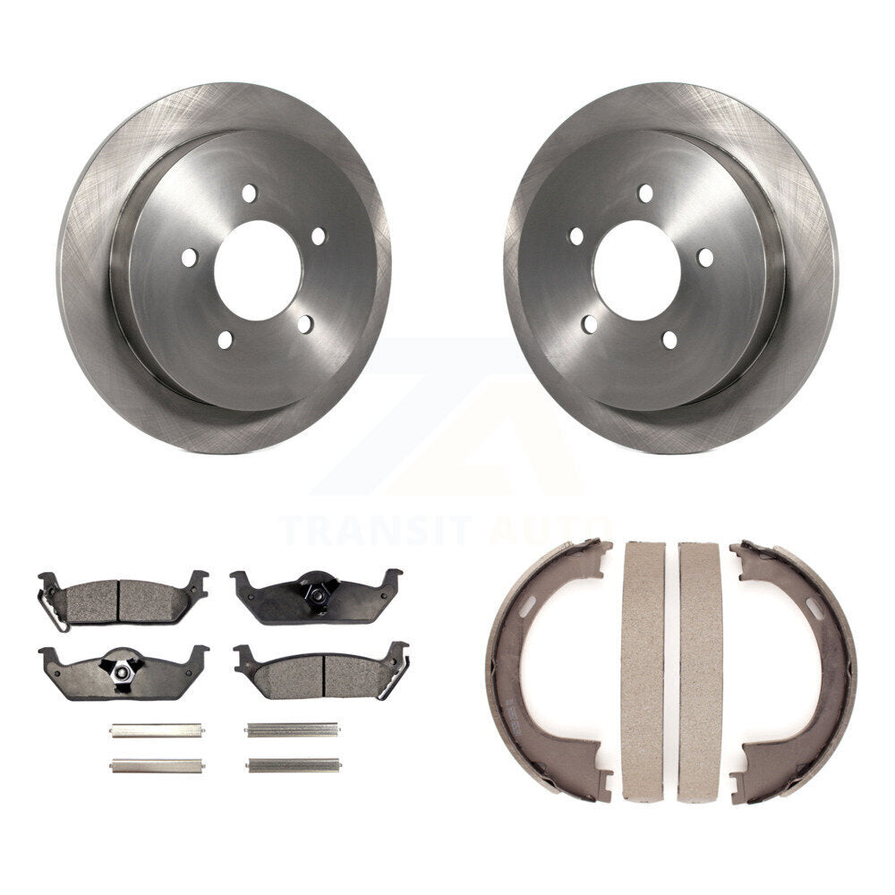 Rear Disc Rotors Semi-Metallic Pads And Parking Brake Shoes Kit For Ford F-150 K8F-104692
