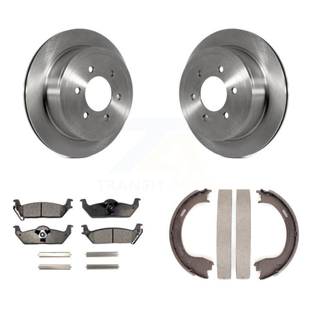 Rear Disc Rotors Semi-Metallic Pads & Parking Shoes Kit For Ford F-150 With 6 Lug Wheels K8F-104694