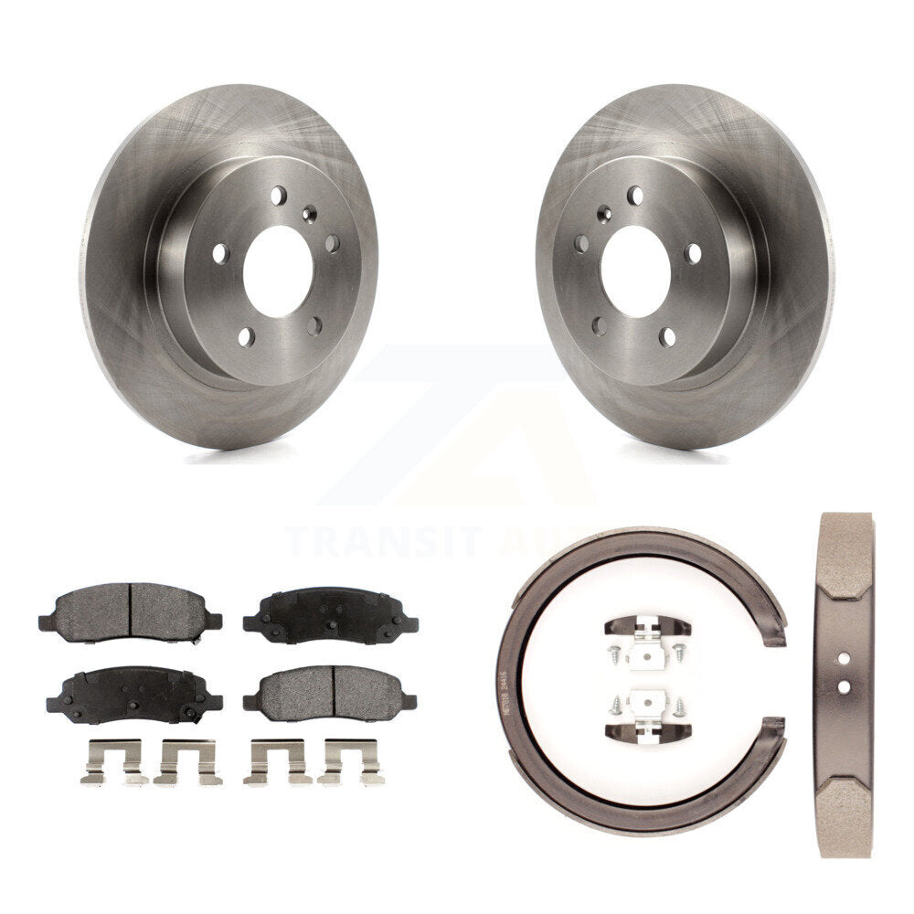 Rear Disc Rotors Semi-Metallic Pads Parking Shoes Kit For Cadillac DTS With 5 Lug Wheels K8F-104699
