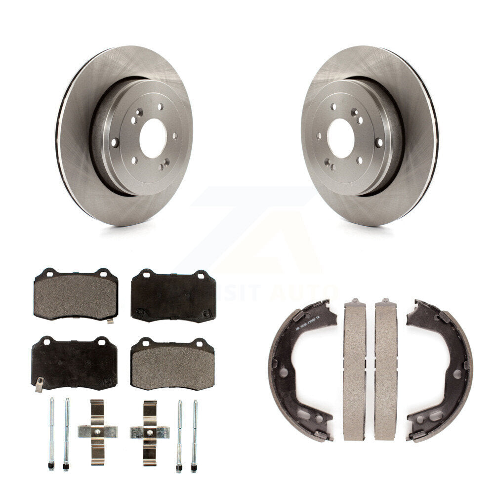 Rear Disc Rotors Semi-Metallic Pads And Parking Brake Shoes Kit For Hyundai Genesis Coupe K8F-104719