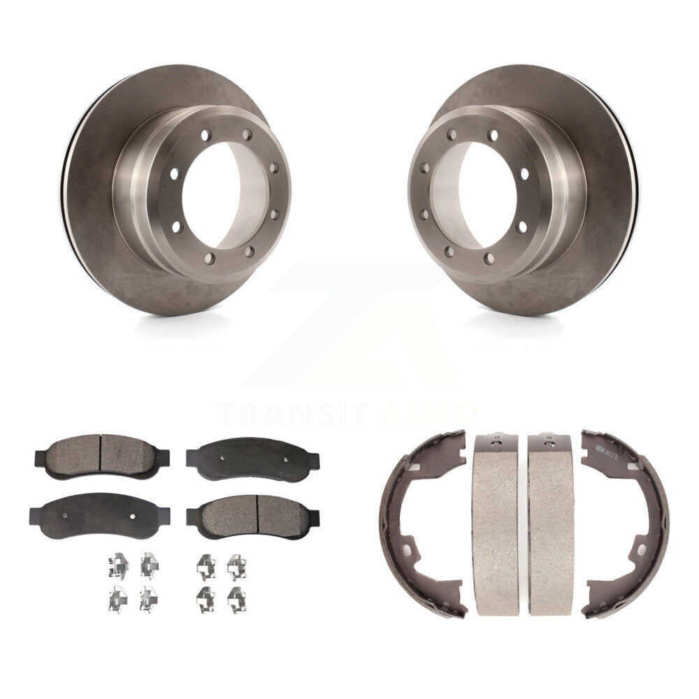 Rear Disc Rotors Semi-Metallic Pads And Parking Brake Shoes Kit For Ford F-350 Super Duty K8F-104728