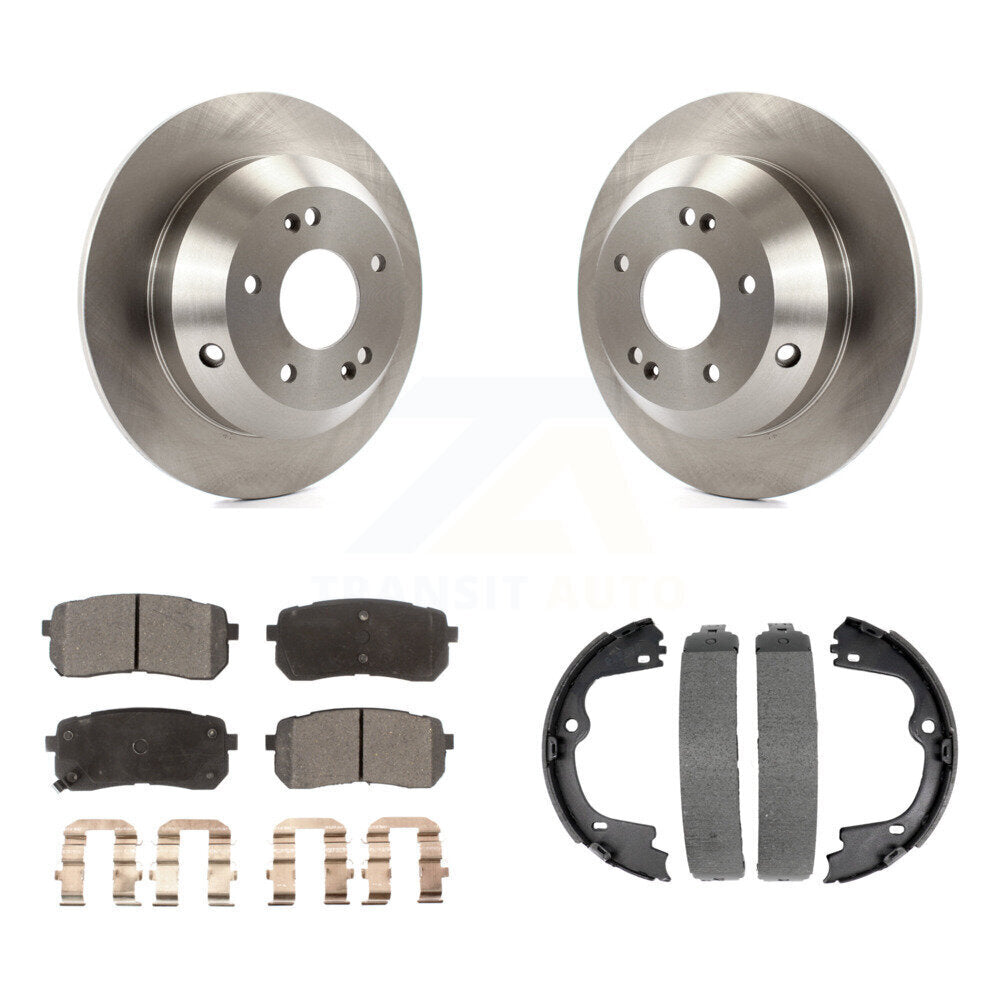 Rear Disc Rotors Semi-Metallic Pads And Parking Brake Shoes Kit For Kia Sedona K8F-104748
