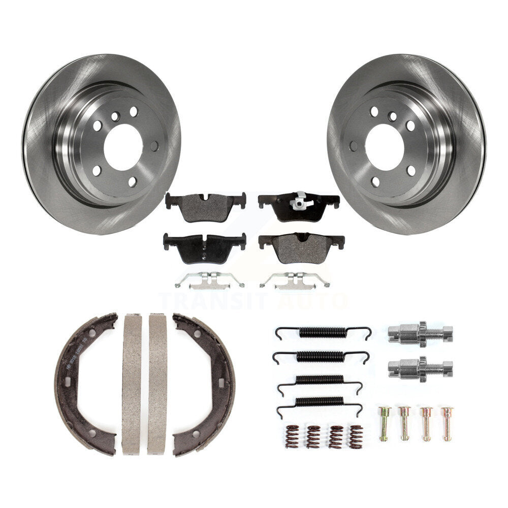 Rear Disc Rotors Semi-Metallic Pads Parking Shoes & Hardware Kit For BMW 328i xDrive 330i K8F-104781