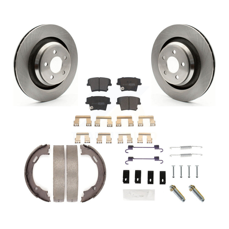 Rear Disc Rotors Semi-Metallic Pads Parking Brake Shoes & Hardware Kit For Dodge Charger K8F-104804