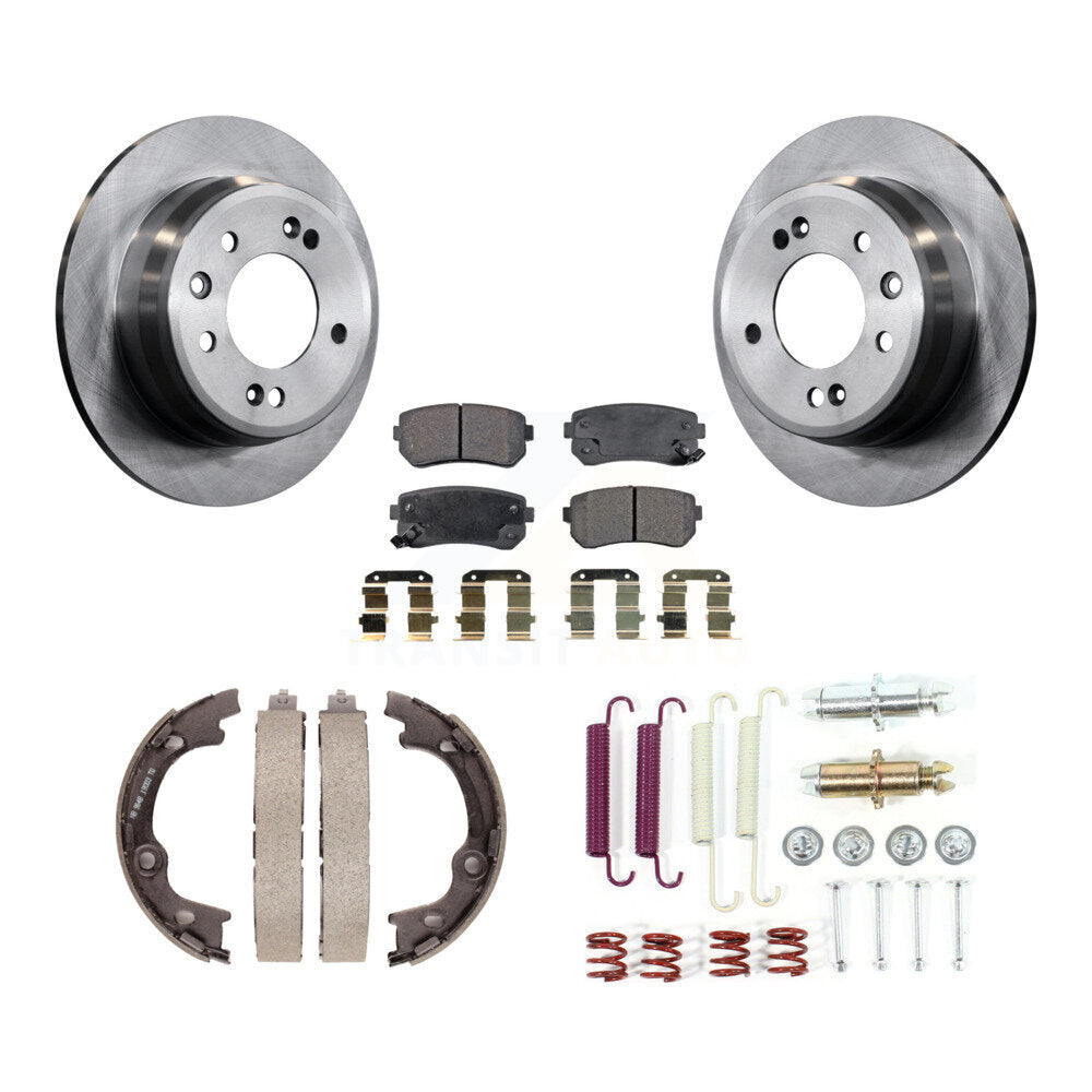 Rear Disc Rotors Semi-Metallic Pads Parking Brake Shoes Hardware Kit For Hyundai Elantra K8F-104825