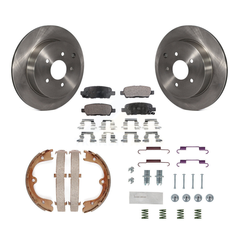 Rear Disc Rotors Semi-Metallic Pads Parking Shoes & Hardware Kit For INFINITI FX35 Nissan K8F-104843