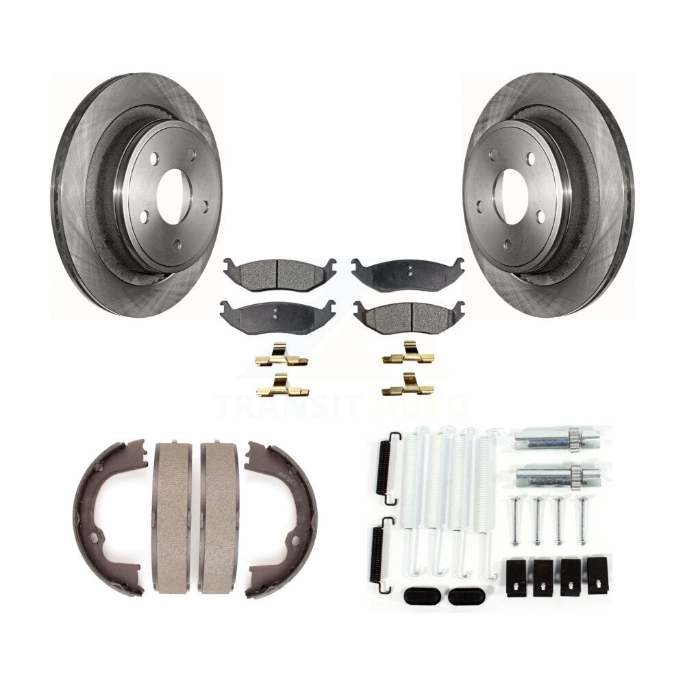 Rear Disc Rotors Semi-Metallic Pads Parking Shoes Hardware Kit For Ram 1500 Classic Dodge K8F-104849
