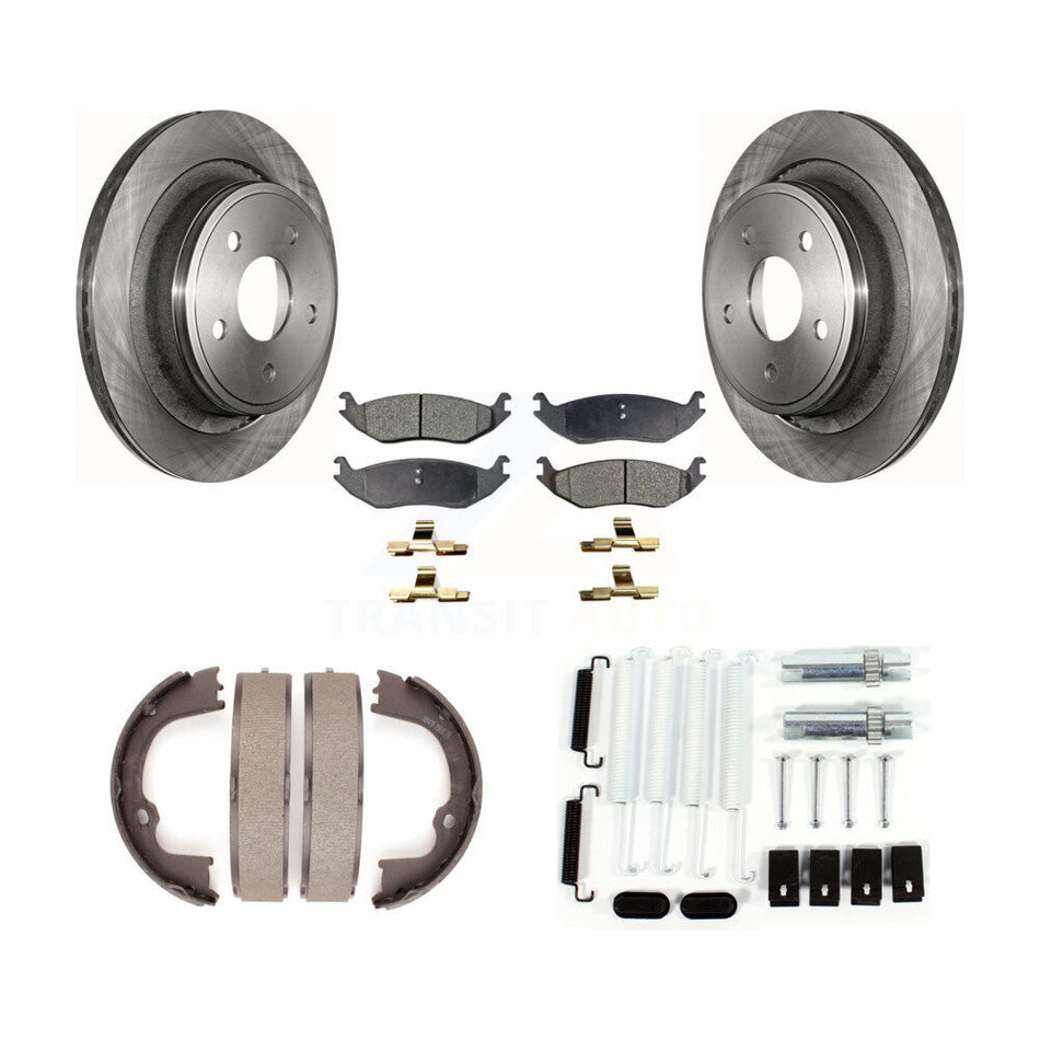 Rear Disc Rotors Semi-Metallic Pads Parking Shoes Hardware Kit For Ram 1500 Classic Dodge K8F-104849