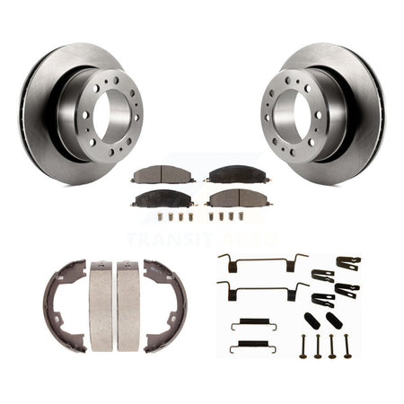 Rear Disc Rotors Semi-Metallic Pads Parking Shoes & Hardware Kit For Ram 3500 2500 Dodge K8F-104850