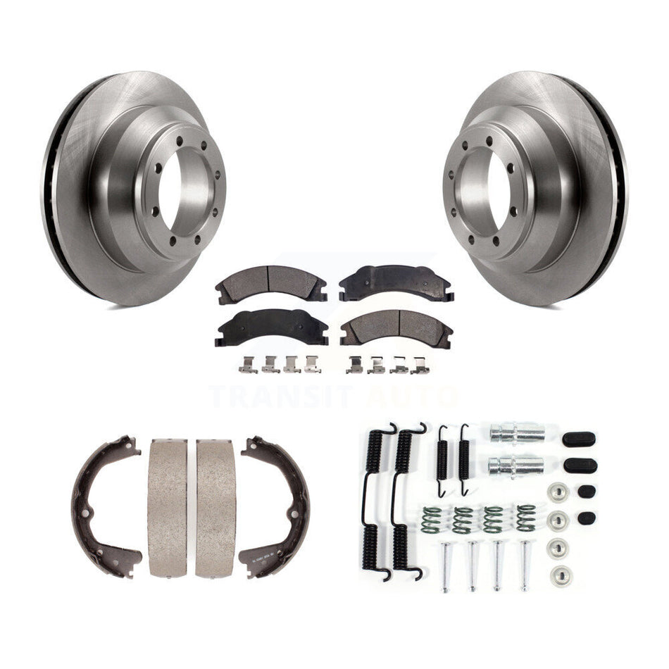 Rear Disc Rotors Semi-Metallic Pads Parking Shoes Hardware Kit For Ford E-350 Super Duty K8F-104853