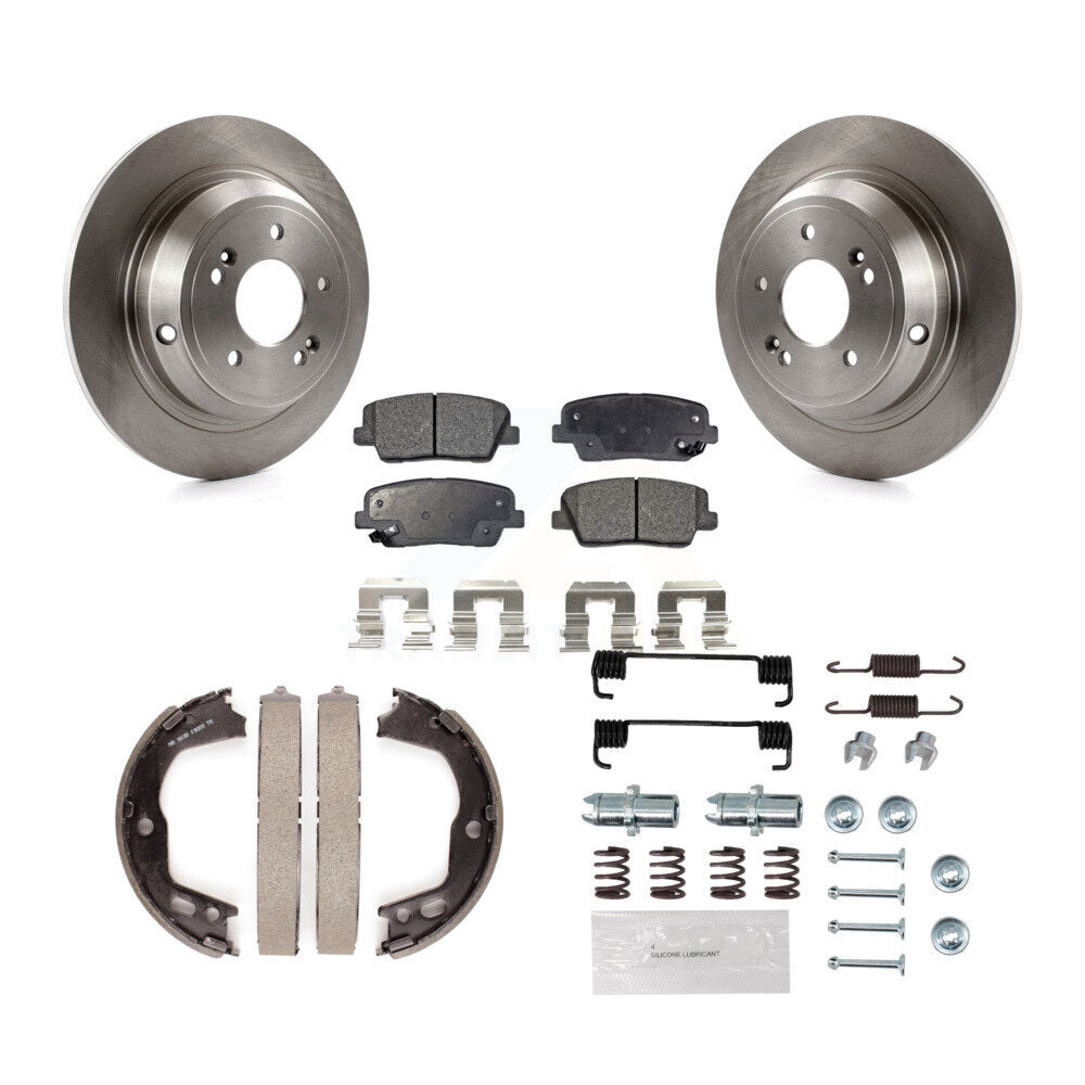 Rear Disc Rotors Semi-Metallic Pads Parking Brake Shoes Hardware Kit For Hyundai Genesis K8F-104867