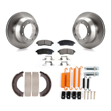 Rear Disc Rotors Semi-Metallic Pads Parking Shoes Hardware Kit For Ford F-350 Super Duty K8F-104869