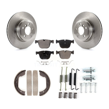 Rear Disc Rotors Semi-Metallic Pads Parking Brake Shoes And Hardware Kit For BMW X5 X6 K8F-104886