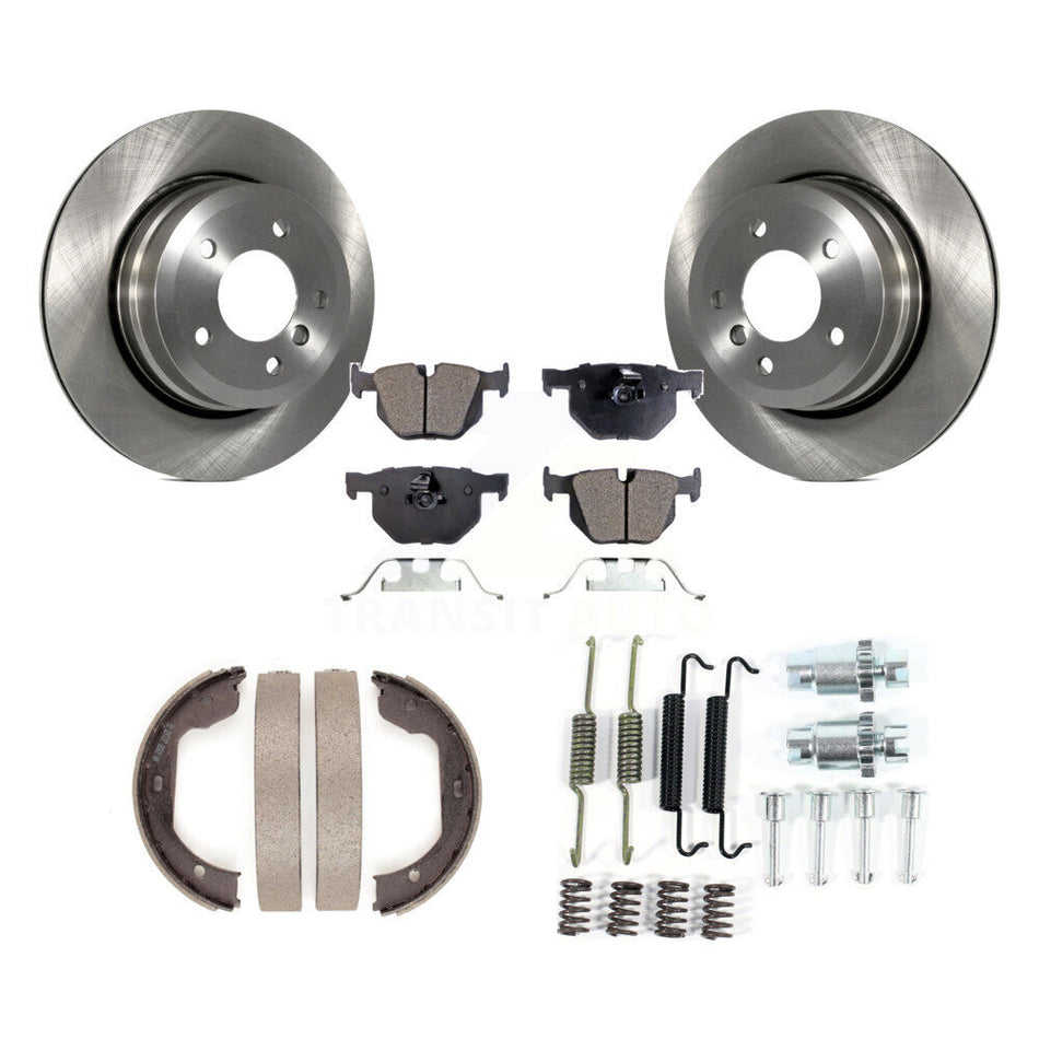 Rear Disc Rotors Semi-Metallic Pads Parking Shoes Hardware Kit For BMW 530xi 528i xDrive K8F-104888