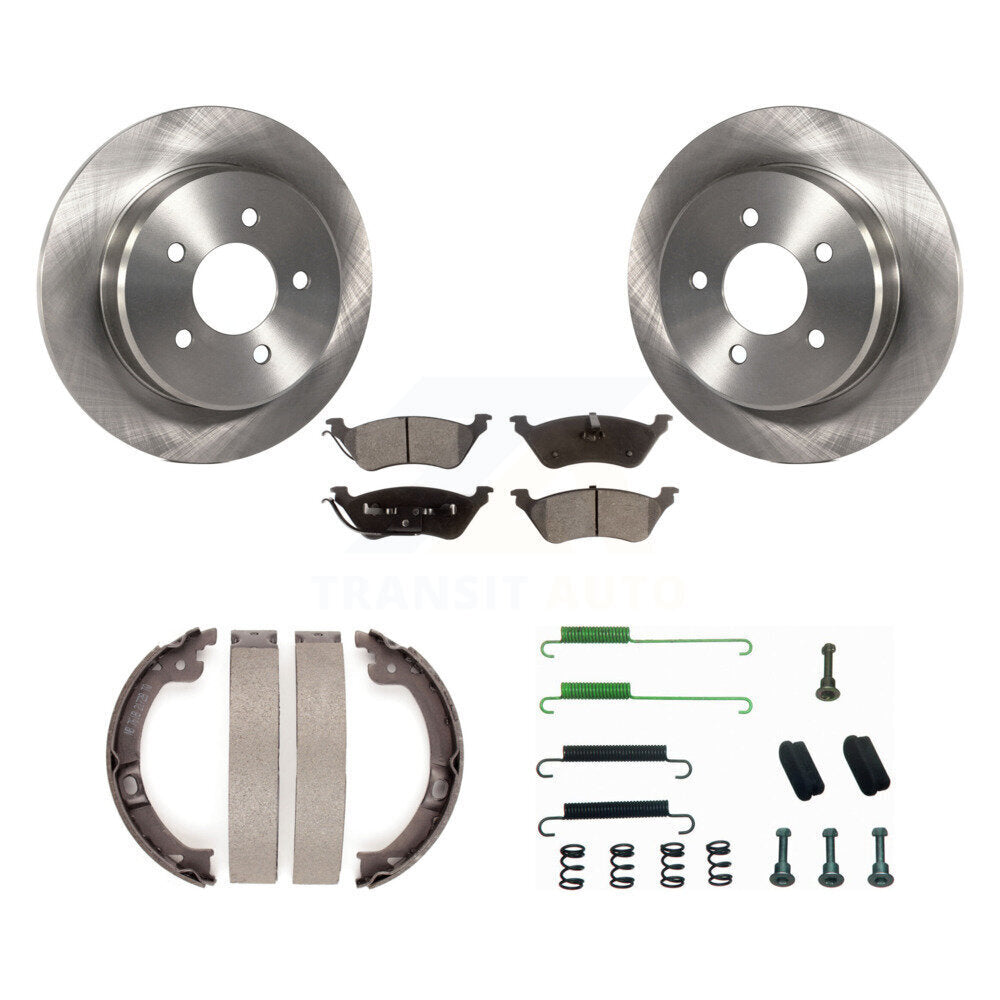 Rear Disc Rotors Semi-Metallic Pads Parking Shoes Hardware Kit For Dodge Grand Caravan & K8F-104891