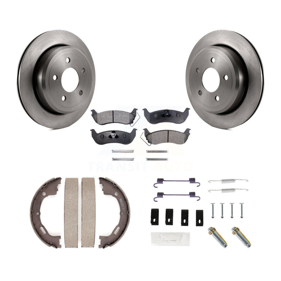 Rear Disc Rotors Semi-Metallic Pads Parking Shoes Hardware Kit For Mercury Grand Marquis K8F-104895