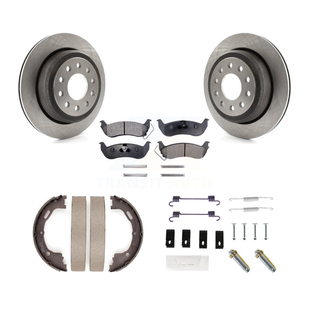 Rear Disc Rotors Semi-Metallic Pads Parking Shoes Hardware Kit For Lincoln Town Car Sedan K8F-104896