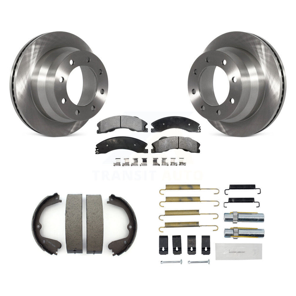 Rear Disc Rotors Semi-Metallic Pads Parking Shoes Hardware Kit For Chevrolet Express 3500 K8F-104900