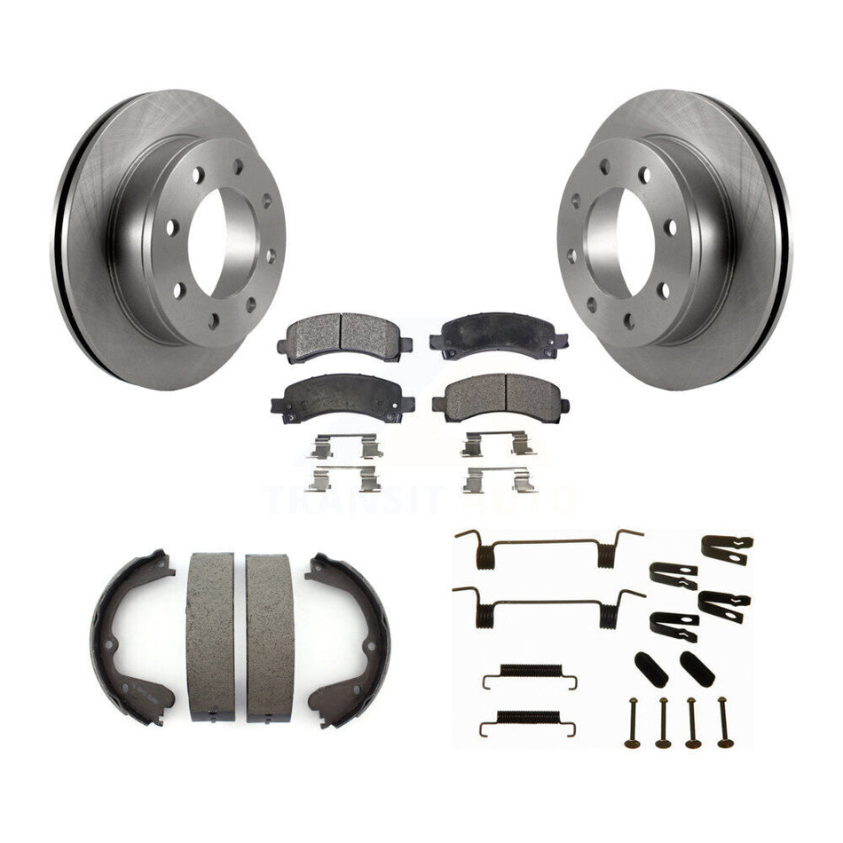 Rear Disc Rotors Semi-Metallic Pads Parking Brake Shoes Hardware Kit For GMC Savana 3500 K8F-104904