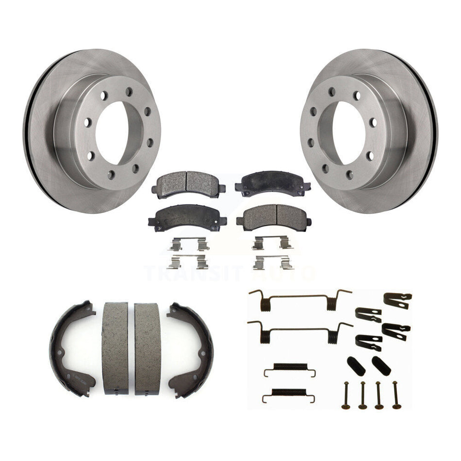 Rear Disc Rotors Semi-Metallic Pads Parking Brake Shoes Hardware Kit For GMC Savana 3500 K8F-104906