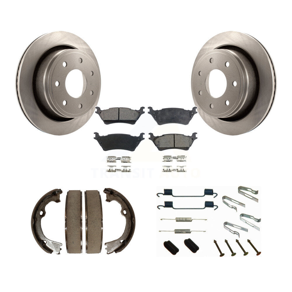 Rear Disc Rotors Semi-Metallic Pads Parking Brake Shoes And Hardware Kit For Ford F-150 K8F-104911