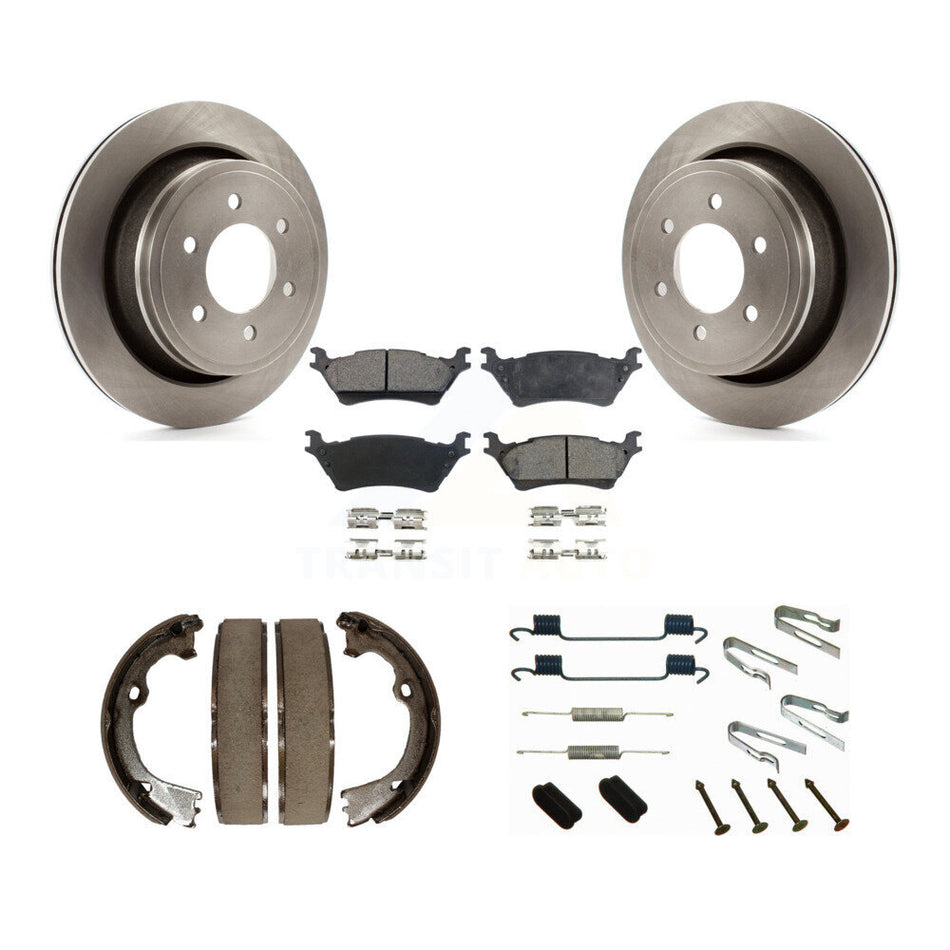 Rear Disc Rotors Semi-Metallic Pads Parking Brake Shoes And Hardware Kit For Ford F-150 K8F-104912