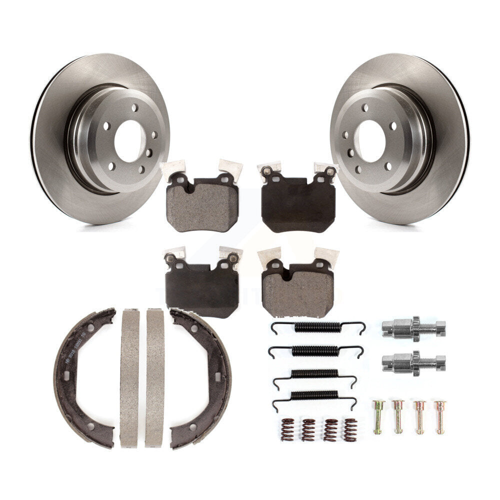Rear Disc Rotors Semi-Metallic Pads Parking Brake Shoes & Hardware Kit For BMW 135i 135is K8F-104917