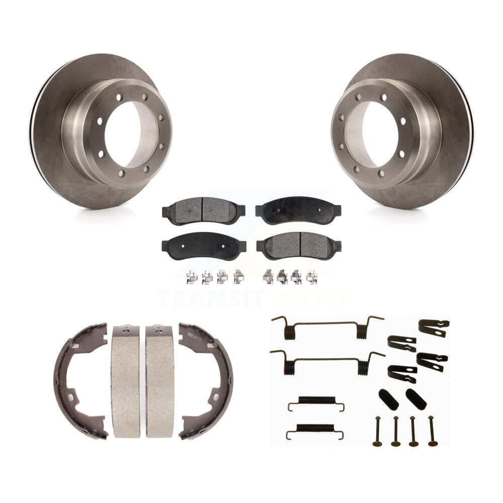 Rear Disc Rotors Semi-Metallic Pads Parking Shoes Hardware Kit For Ford F-350 Super Duty K8F-104920