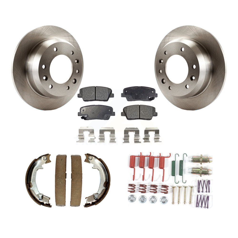 Rear Disc Rotors Semi-Metallic Pads Parking Shoes And Hardware Kit For Kia Sedona Hyundai K8F-104928
